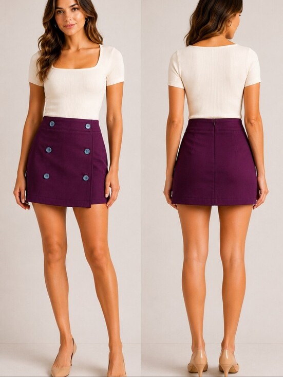 J. Crew Dresses & Skirts - Banana Republic Plum Purple Wrap Mini Skirt Button Detail Size 0